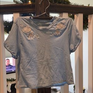 PacSun Baby Blue Tee/Rose Embroidered Tee